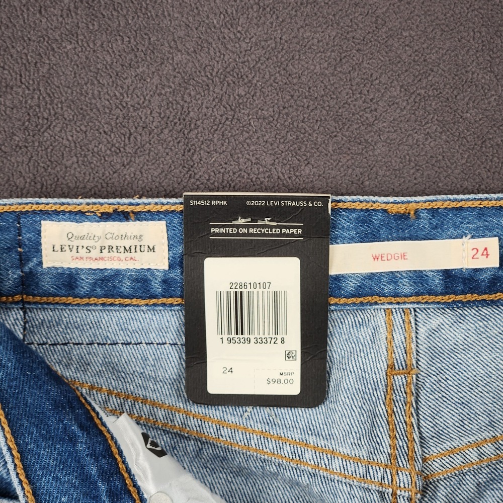 Levis Wedgie Jeans Womens 24 Blue Distressed High Rise Button Fly 22861-0107 NEW - Picture 5 of 13